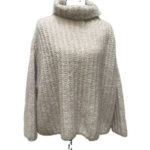 Free People Fluffy Fox Oversized Alpaca Wool  Chunky Knit Sweater Oatmeal Tan XS